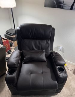 Power Recliner Chair w/ Heat & Massage + FREE Adjustable TV Tray