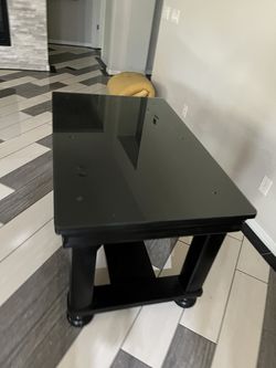 Black Wood Console Table with Glass Top – 49”