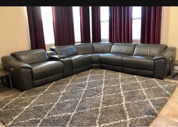 Grey Power Reclining Sectional Real Leather