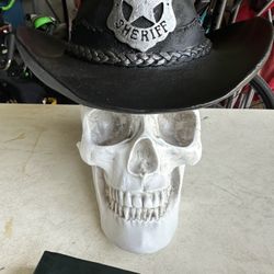 Sheriff Skeleton Skull Halloween Decor Statue
