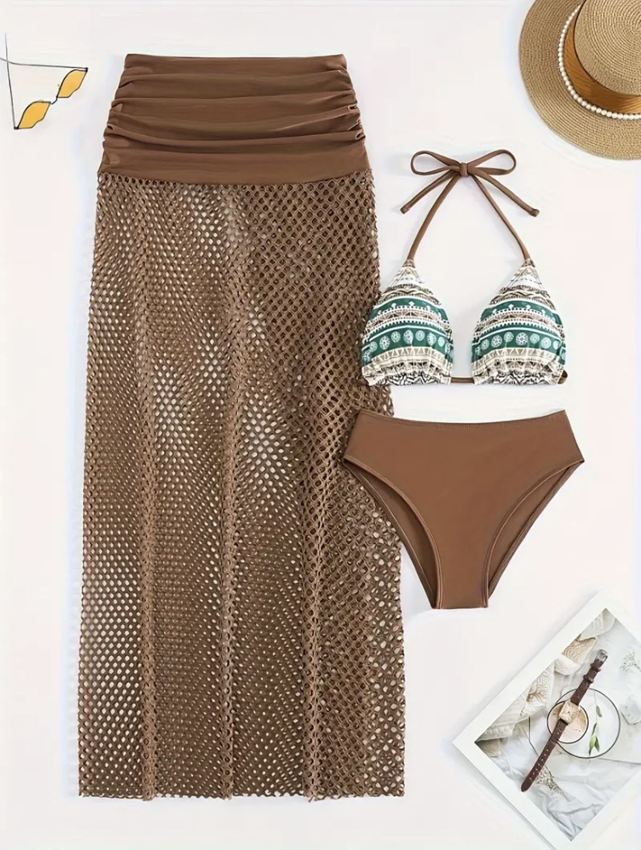 NWT AD Tribal Print 3 Piece Set Bikini, SIZE L