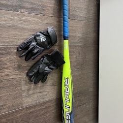 Rawlings Raptor Baseball Bat (26inch -12) With Adidas Batting Gloves