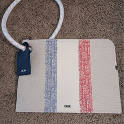 New Christian Dior Tricolor Oblique Canvas A5 Pouch with Rope Wristlet 