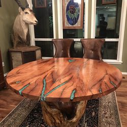 Round Mesquite Dining Tables W/ Mesquite Stump Base