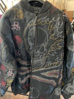 Men’s Black Leather Skull Coat XL