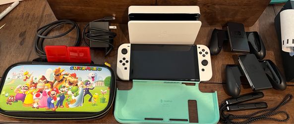 Nintendo Switch OLED White with multiple accessories Mario Travel Case