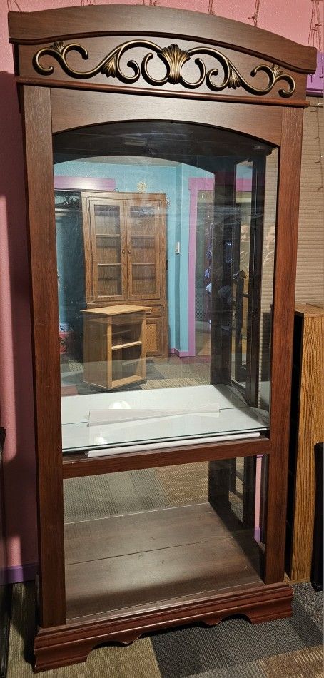 Large Mirror Wood Curio Cabinet 