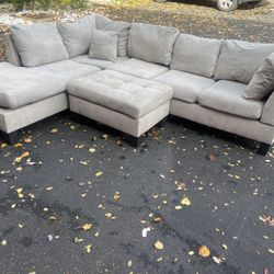 Gray Sectional And Ottoman ( Free Delivery)