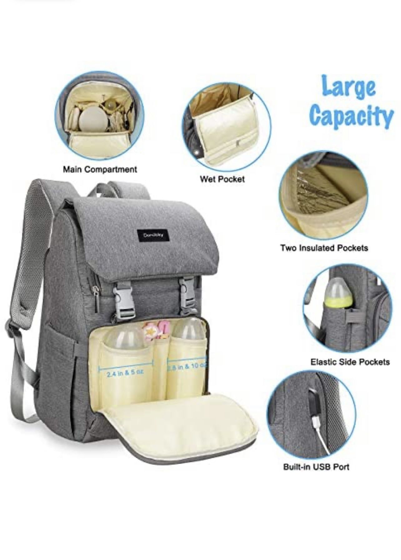 Diaper Bag, Large Capacity Diaper Bag Backpack with Waterproof Changing Pad for Newborn Girl Boy Travel Maternity Changing Mat Backpack with Pockets S
