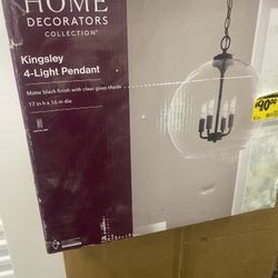 Kingsley 16 in. 4-Light Matte Black Pendant Light Fixture with Clear Glass Shade