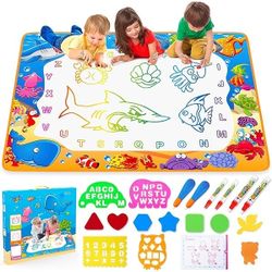 Water Doodle Mat - Kids Painting Writing Color Doodle Drawing Mat Toy Bring Magic Pens Educational Toys for Age 2 3 4 5 6 7 Year Old Girls Boys Age To