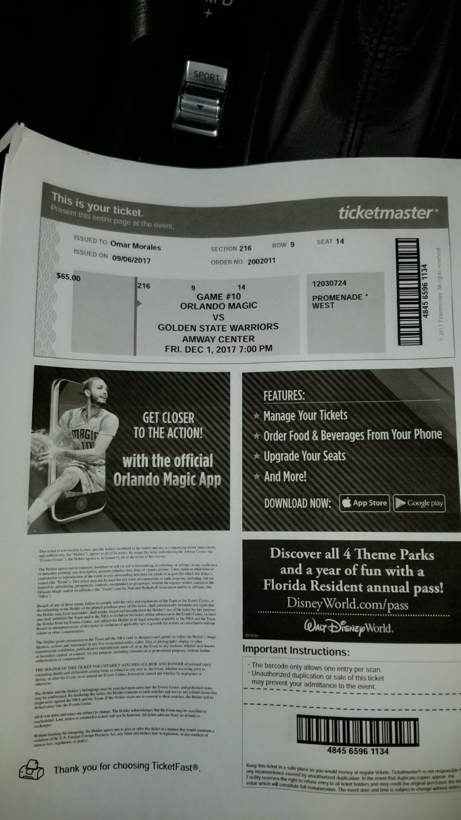 Ticket Orlando Magic vs Golden State warriors