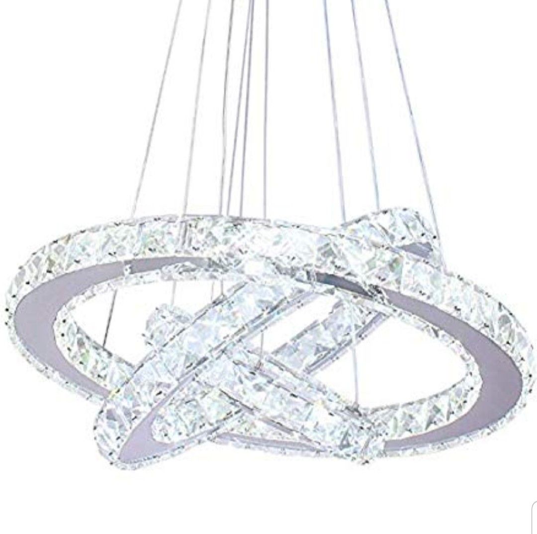 LED Crystal Chandeliers 3 rings LED Ceiling Lighting Fixture Adjustable Stainless Steel Pendant Light for Bedroom Living Room Dining Room