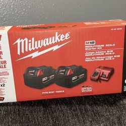 Milwaukee Two 5.0 Battery And Charger Kit New
