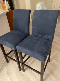 Set of 2 Blue Upholstered Bar Stools