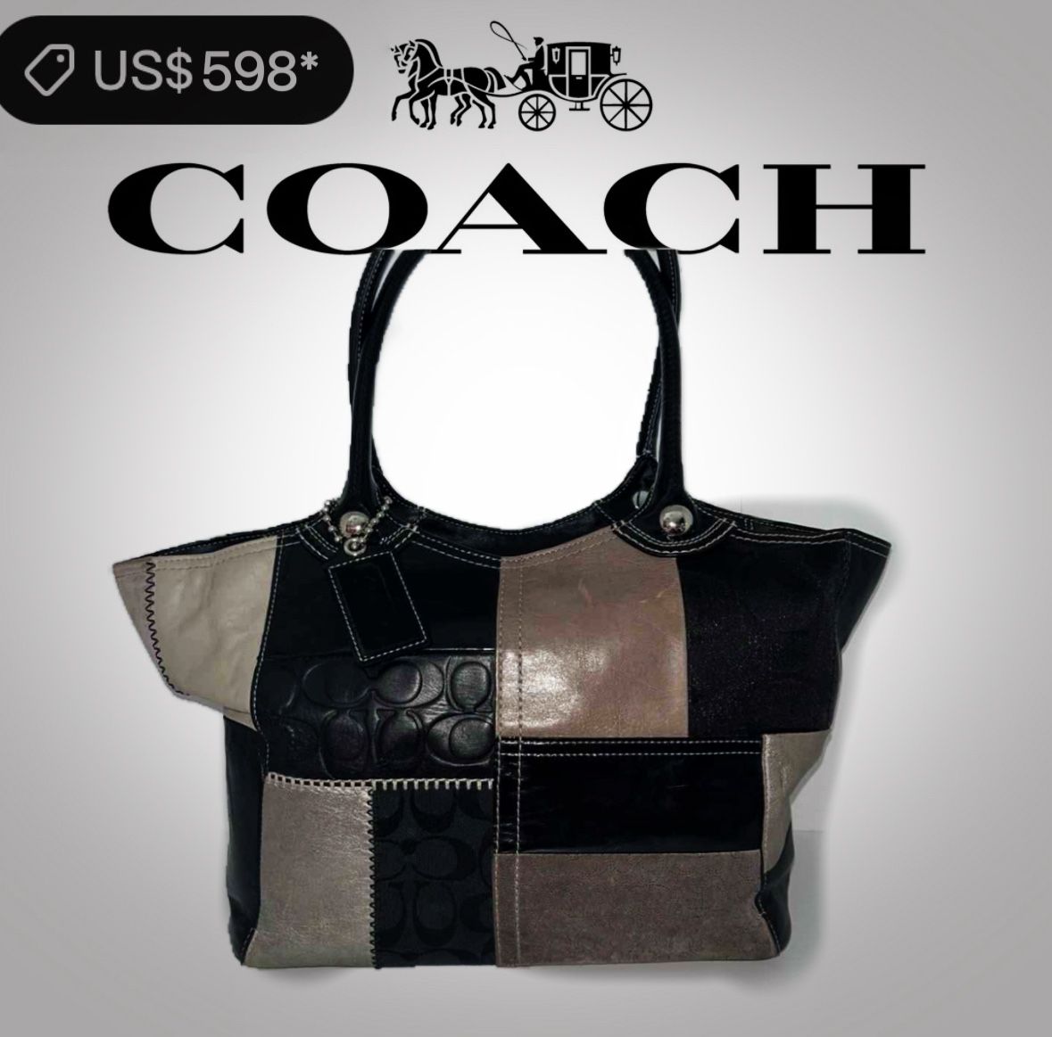 Rare Vintage Y2K style Coach Tote bag Black and Cream Patchwork shoulder bag