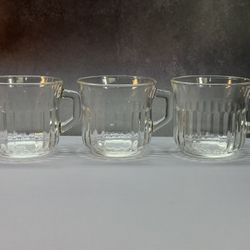 Set of (3) Vintage Mexico Forte Crisa Clear Glass Ribbed Diamond Coffee/Tea/Punch cups. 