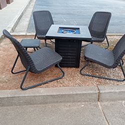 Outside Fireplace with chairs