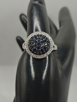 925 Sterling Silver 2.5 GTW Genuine Blue Sapphire Gemstone CZ Dome Ring Size 12
