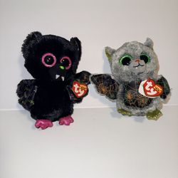 TY Beanie Boos Halloween Plush Stuffed Animal Gray Black Bat Vlad Dart Set Of 2