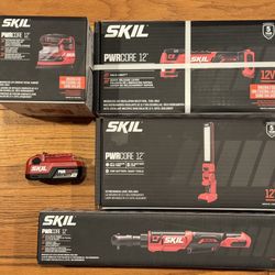 Skil Pwr Core 12 V Tools, 3/8 Ratchet, Sander, Multitool, Light