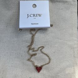 J Crew Gold And Red Rhinestone Heart Necklace NWT Brand New Valentines Day