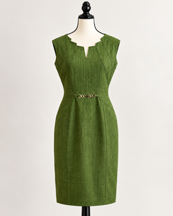 Ellen Tracy Olive Green Gold Hardware Tailored Sheath Dress