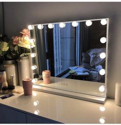 FENCHILIN Vanity Mirror with Lights, Hollywood Lighted Makeup Mirror with 15 Dimmable LED Bulbs for Dressing Room & Bedroom, Slim Metal Frame Design, 