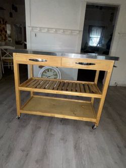 Rolling Kitchen Island Cart with Stainless Steel Top