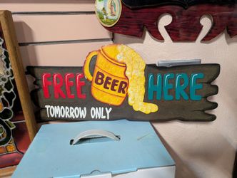 Vintage Free Beer Tomorrow Only Wooden Bar Sign Mancave Wall Decor