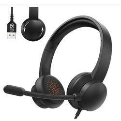 New Headset with Mic for PC, USB Headset with Noise Cancelling Microphone