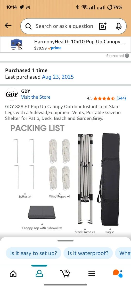 GDY 8X8 FT Pop Up Canopy Outdoor Instant Tent Slant Legs with a Sidewall,Equipment Vents, Portable Gazebo Shelter for Patio, Deck, Beach and Garden,Gr