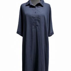Womens Navy Blue Midi Dress 2XL Collared Button Front Short Sleeve Plus Size