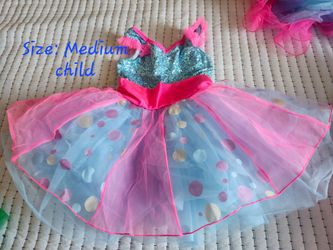 Girls Teal & Pink Polka Dot Recital Tutu Dance Costume -size Medium child