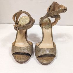 Vince Camuto Shimmery Gold Evening Sandals - High Heels, Size 6