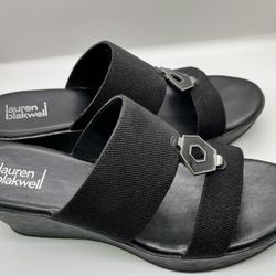 Lauren Blakwell Piper Wedge Sandals Shoes Heels Size 11 Black
