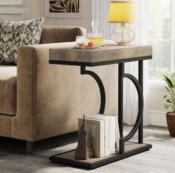 Tribesigns Narrow Side Table for Couch, C Shaped End Table with Metal Frame, Farmhouse Bedside Tables, Small Sofa Tables for Small Spaces, Living Room