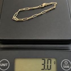 18k Gold Paperclip Bracelet 7 inch