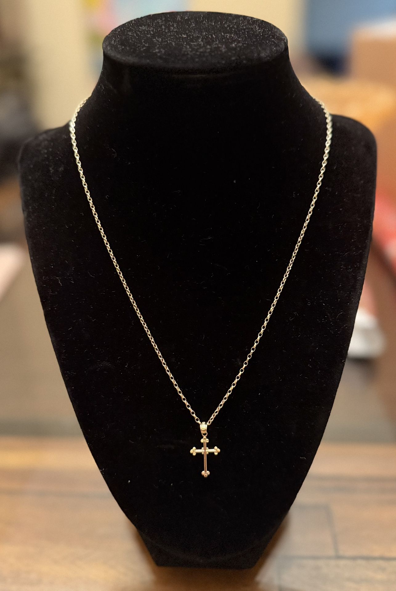 10k Solid Gold Chain and Cross Pendent