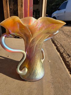 Signed 1987 Iridescent Hand-Blown Art Glass Vase – Studio Glass
