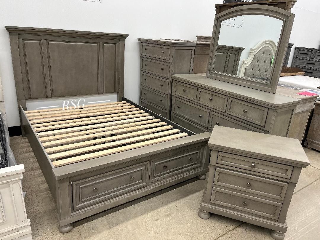 Lettner Bedroom Furniture Set π Queen Size Bed/King Size Bed, Chest, Dresser, Nightstand, Mirror, Mattress β$39 Down Payment with Financing β 90 Days