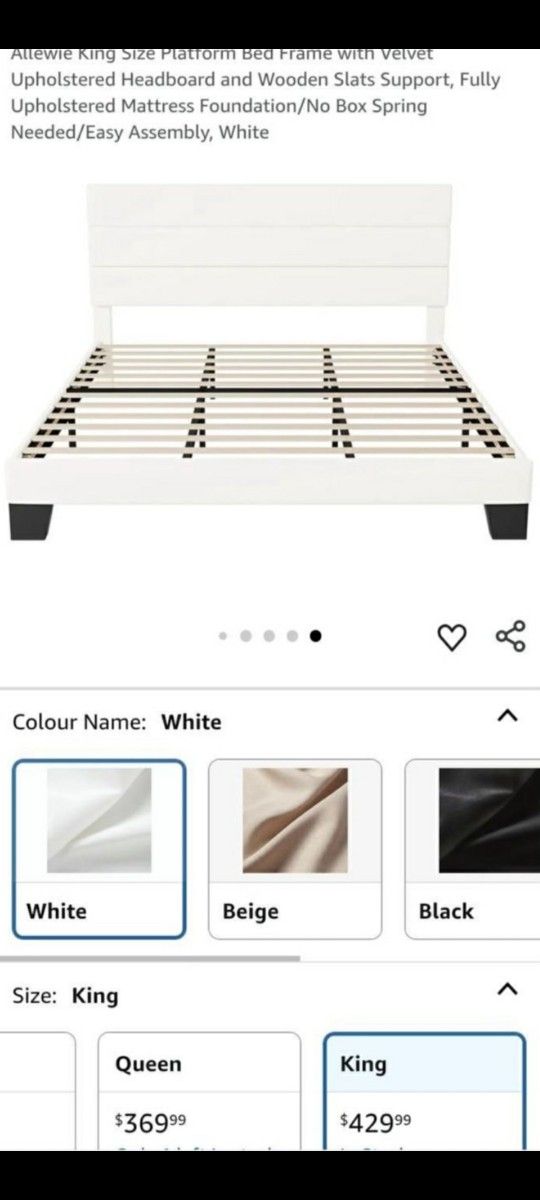 Upholstered Headboard and Wooden Slats Support, Fully Upholstered Mattress Foundation/No Box Spring Needed/Easy Assembly, White