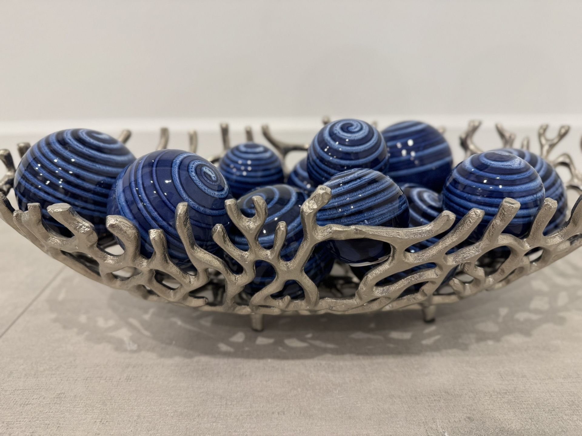 Z Gallerie Coral Aluminum Bowl With Blue Balls