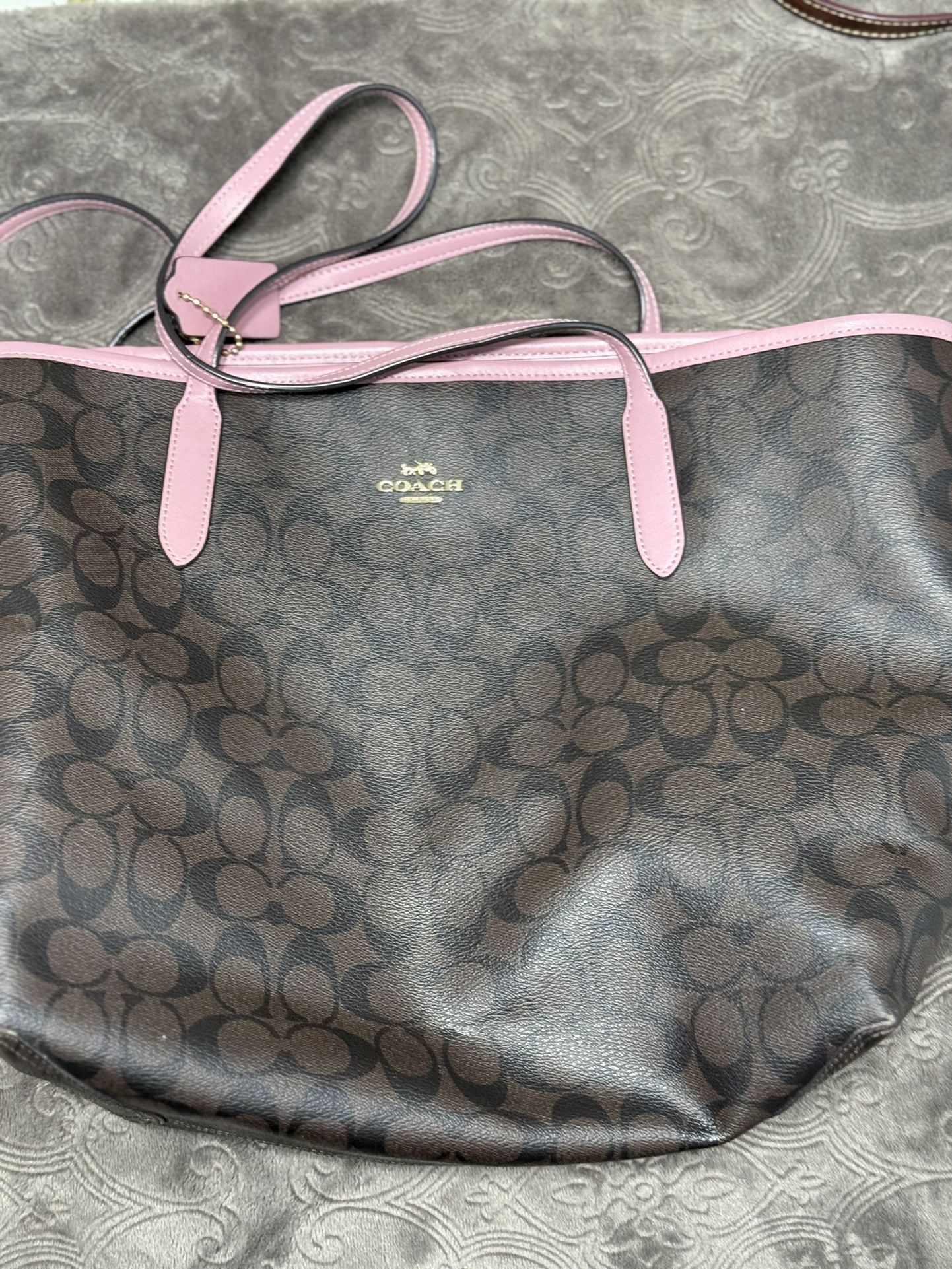 Coach Carryall Brown Trimmed In Pink