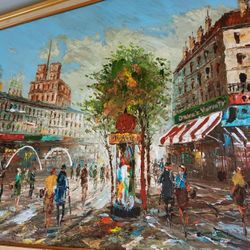 Rare! Original Antique Painting 🇫🇷 By Burnett !! Approx 42" X 29"