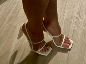 White Strappy Square Toe High Heels