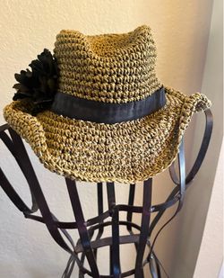 Boho Unstructured Straw Hat With Silk Flower Accent