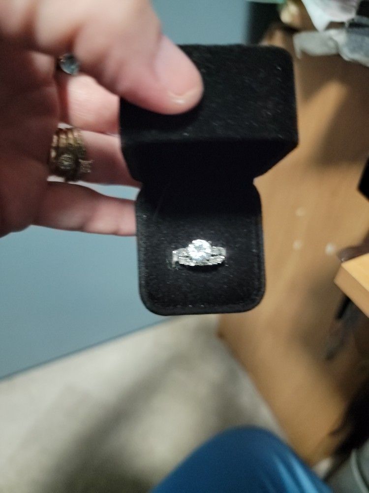 Size 5 White Sapphire Wedding Set Sterling Silver