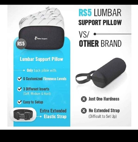 RELAX SUPPORT RS5 Lumbar Support Pillow for Car Back Support - Lumbar Roll  w/Multiple Inserts for