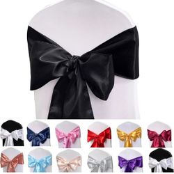 Satin chair sashes, 50 pcs chair bows, chair back bands for wedding, party, event, banquet, chair decoration (black)